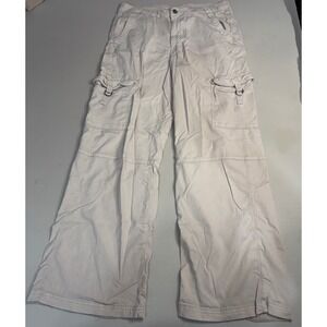 American Eagle Women Cream Cargo Pants Wide Leg Utility Stretch Size 10 Regular